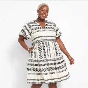 Lane Bryant Short Flutter Sleeve Crew Notch Neck Tiered Swing Dress w Pockets 18